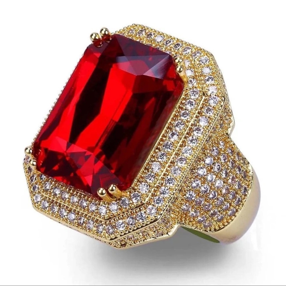5 Ct Emerald Cut Garnet, Lab created, Cz, Gold Plated, Wedding, Engagement Ring